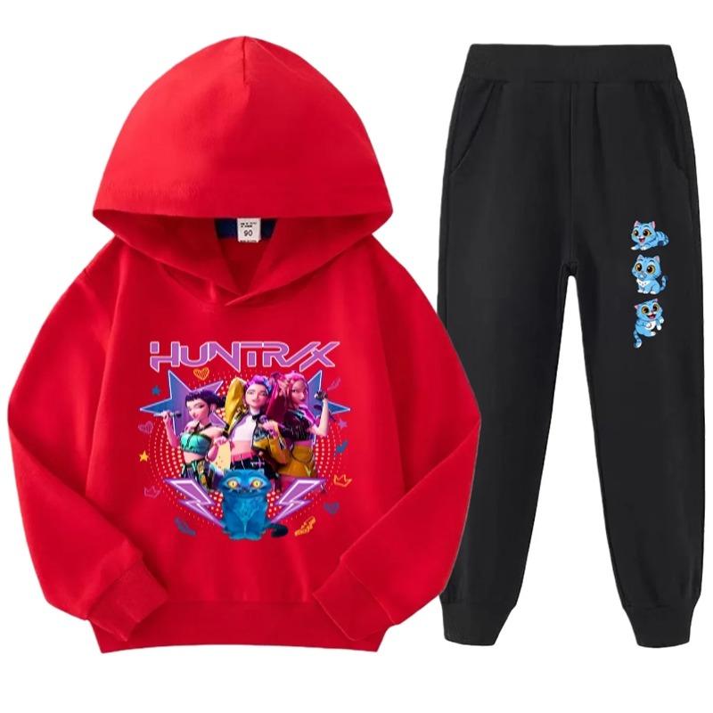 Children's Suit Little Girl Fashion Cartoon Print Hooded Sweatshirt Casual Comfortable Clothing Sets Girls