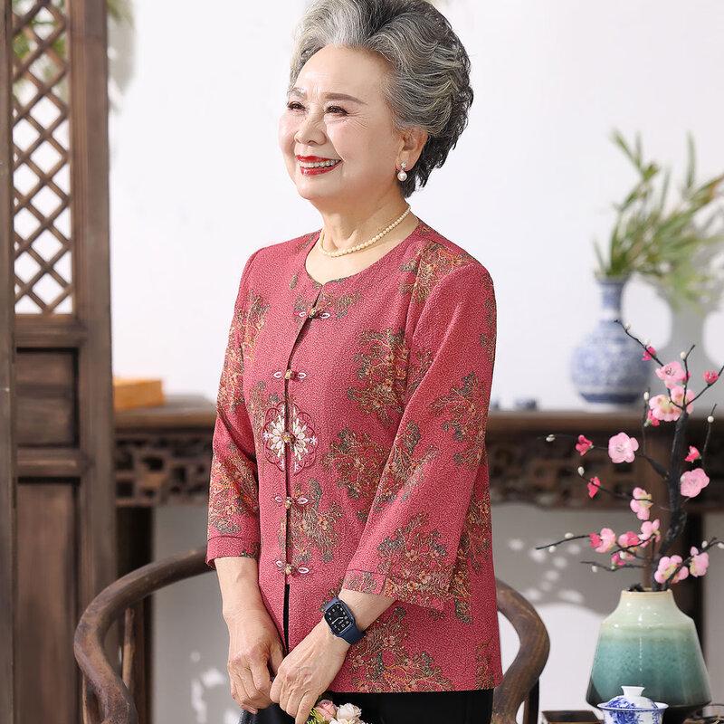 Elderly Women's Lightweight Breathable Long Sleeve Blouse