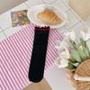 Women's Summer Thin Lace Flower Perforated Mesh Mid-calf Socks with Black Fungus Edges. Women's Pile Socks