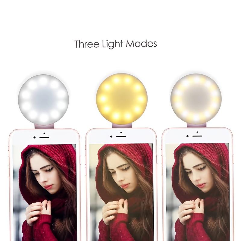3-Color LED Phone Light Cold/Warm/Combined Modes 1.57in Clip-On for Selfie Video USB Rechargeable Compact Portable 5