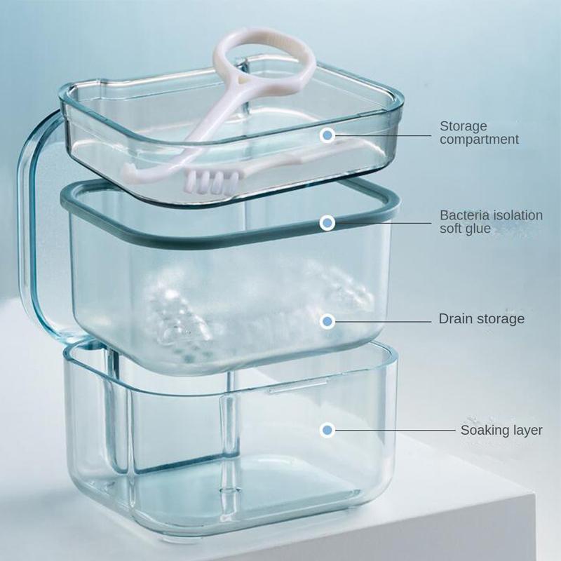 1 Stück Zahnspangenbox Teilprothesenetui Auslaufsicher mit Siebkorb, Prothesenbecher Retainer Reinigungsbadetui Reise