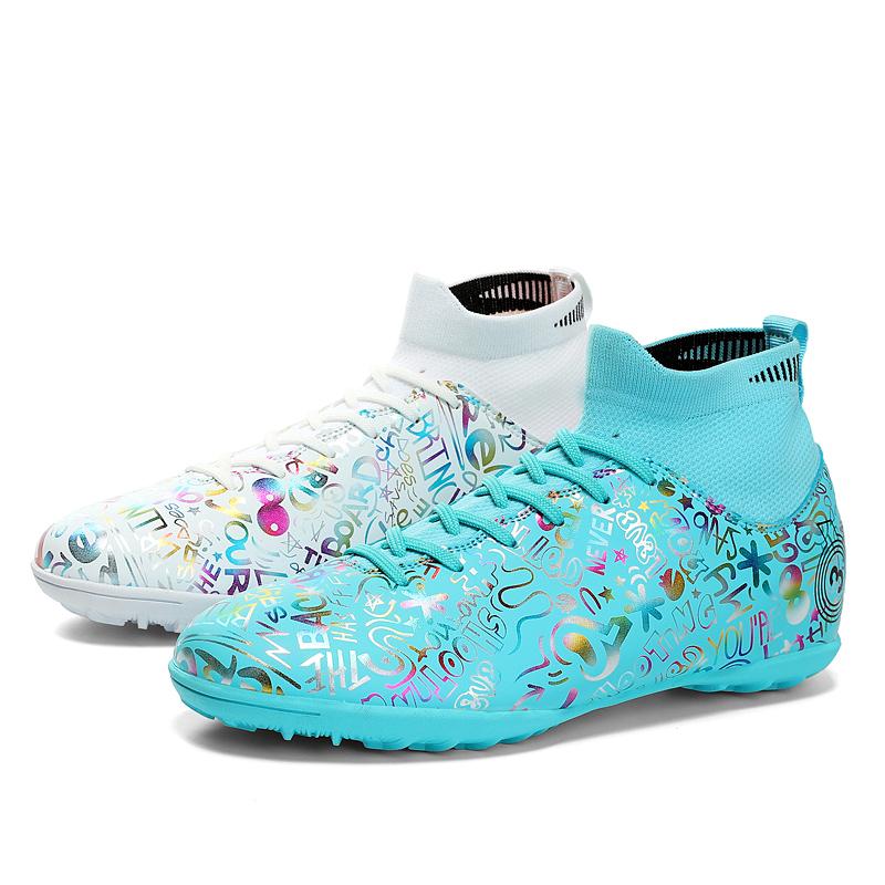 Fashion Men's Soccer Shoes FG/TF Non-Slip Turf Soccer Cleats Printed Design Training Shoe Ultralight Sneakers High Top Football Boots 48