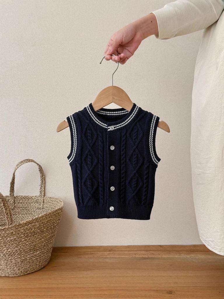 Retro Knit Infant & Toddler Vest - Spring/Autumn Korean Style, Pure Cotton, Newborn Baby Cardigan