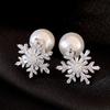 Light Luxury Crystal Snowflakes Earrings Pearl Zircon Dangle Earrings Snowflakes Earrings  Winter