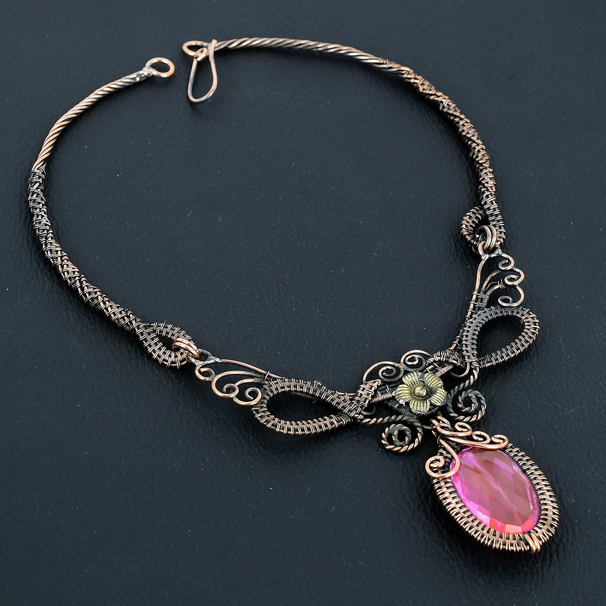 

Розовый Кунцит Ожерелье Ручная Работа Ювелирные Изделия, Ожерелье, Оплетенное Медной Проволокой 999 пробы, Дизайнерские Ювелирные Изделия с Драгоценными Камнями, Ожерелье с Регулируемой Цепочкой, Подарок для Мамы