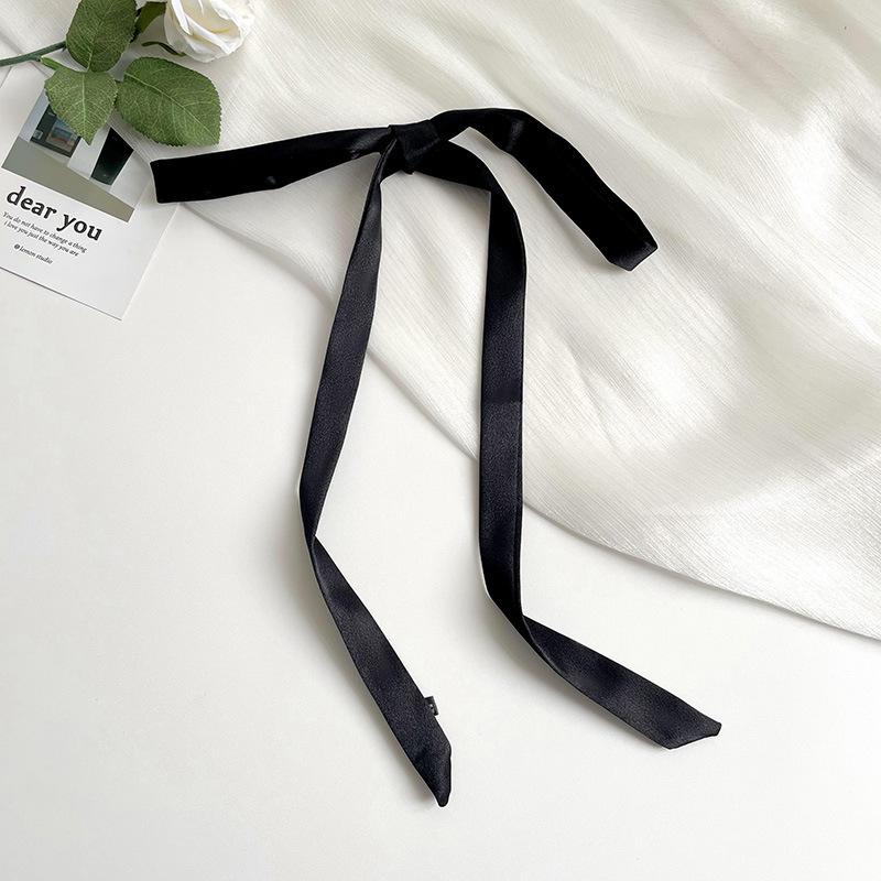 Silk Scarf, Long Strip, High-end Black Ribbon, Tie, Scarf, Neck Accessories, Matching Shirt, Thin and Narrow Strip, Tied Headband, Streamer.
