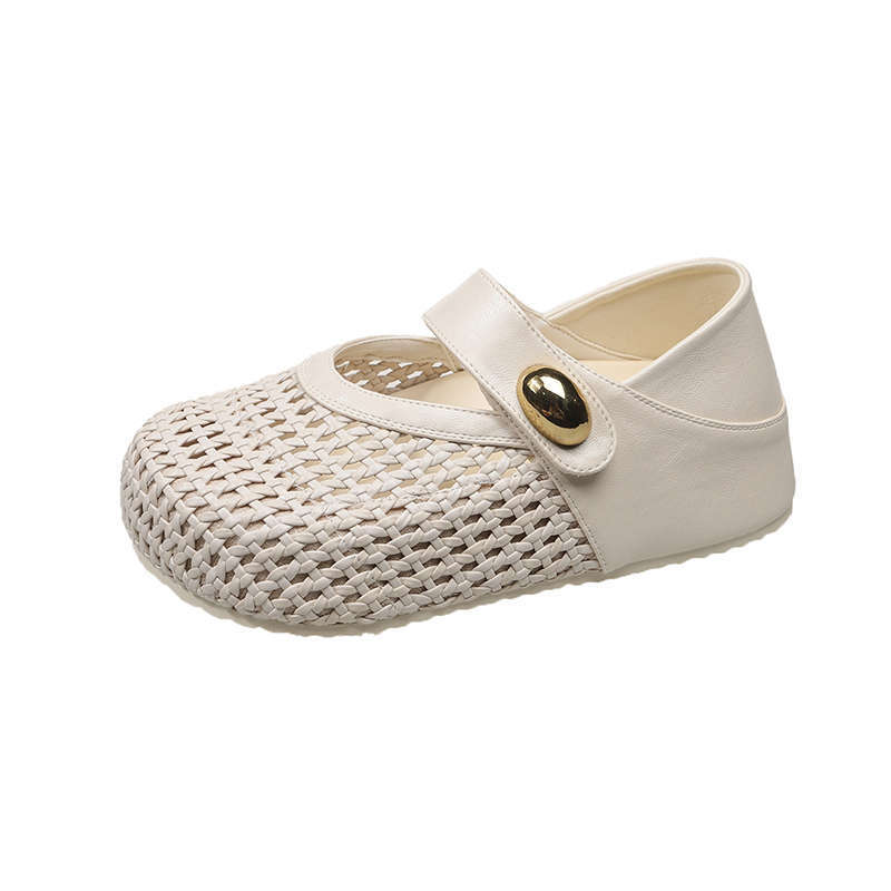 Woven thick-soled inner height increase one pedal Velcro Mary Jane shoes children with skirts 2025 summer new single shoes
