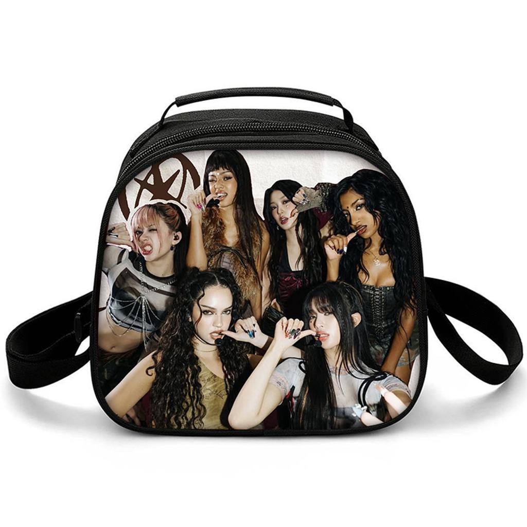 Trendy Crossbody Kpop Katseye Semicircle Lunchbox Thermal Insulation Food Lunch Bag 3D Printed Insulated Handbags Ice Bags