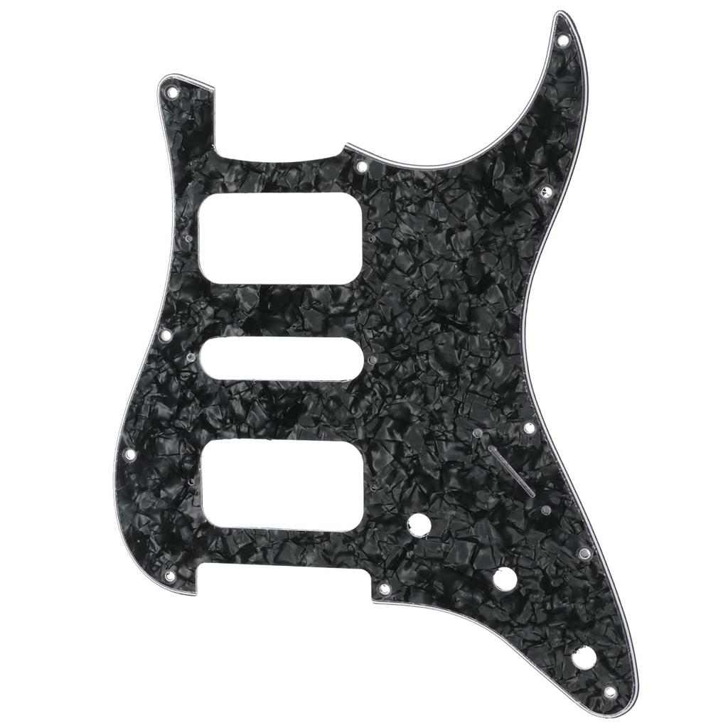 Musiclily Pro 11-Hole Round Corner HSH Stratocaster Pickguard for Fender AmericanMexican Standard Stratocaster Electric Guitars, Black Pearl, 4 Pieces