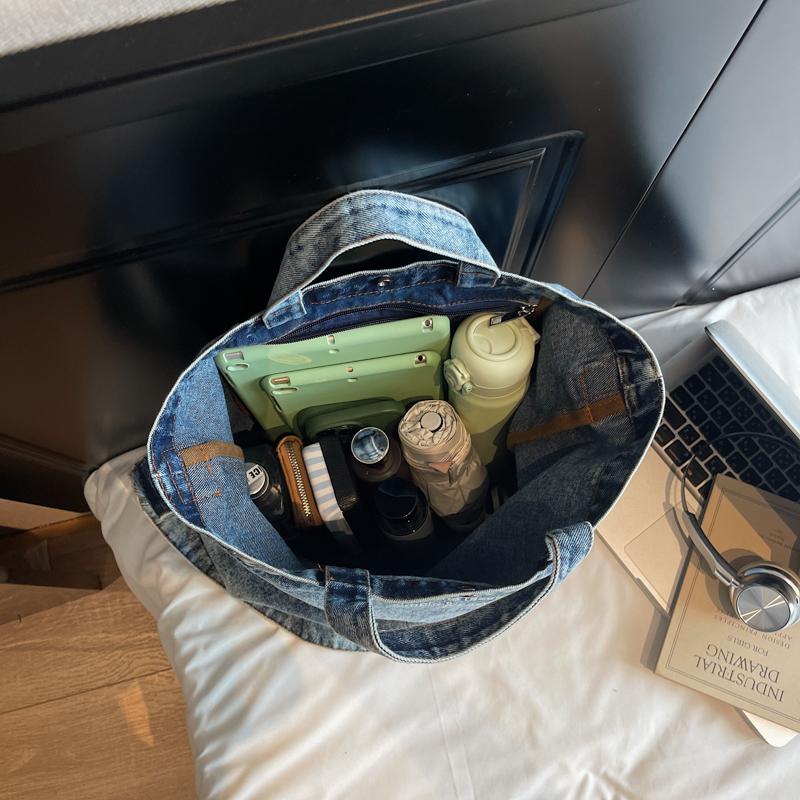 Large Capacity Retro Denim Bag Letter Print Shoulder Bag Women Crossbody Bag