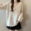 Three-dimensional Flower Knitted Sweater V-neck Large Size Women's 2025 Autumn Winter Mid-length Fashion Top