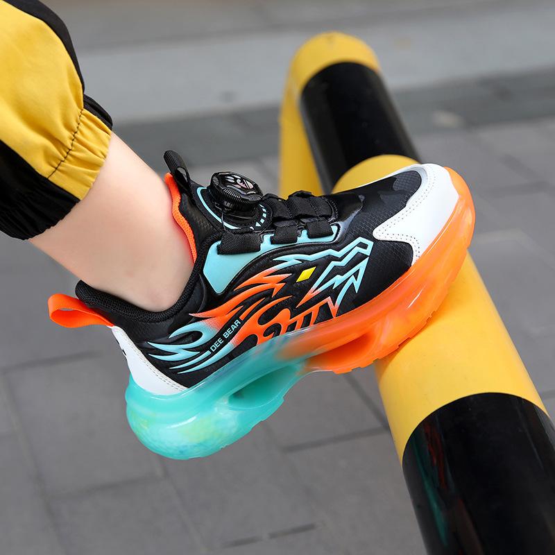 337 Boys Shoes 2025 Autumn and Winter Warm Non-slip Soft-soled Sports Shoes Rotating Buckle Adolescent Children Leather Running
