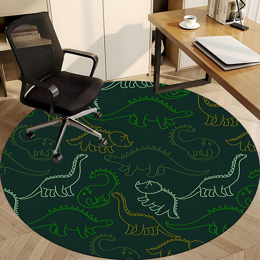 1pc Dino Pattern Office Round Area Rug, Indoor Mat Suitable For Office, Under Office Chairs Bedroom Living Room Home Decor, Room Deco