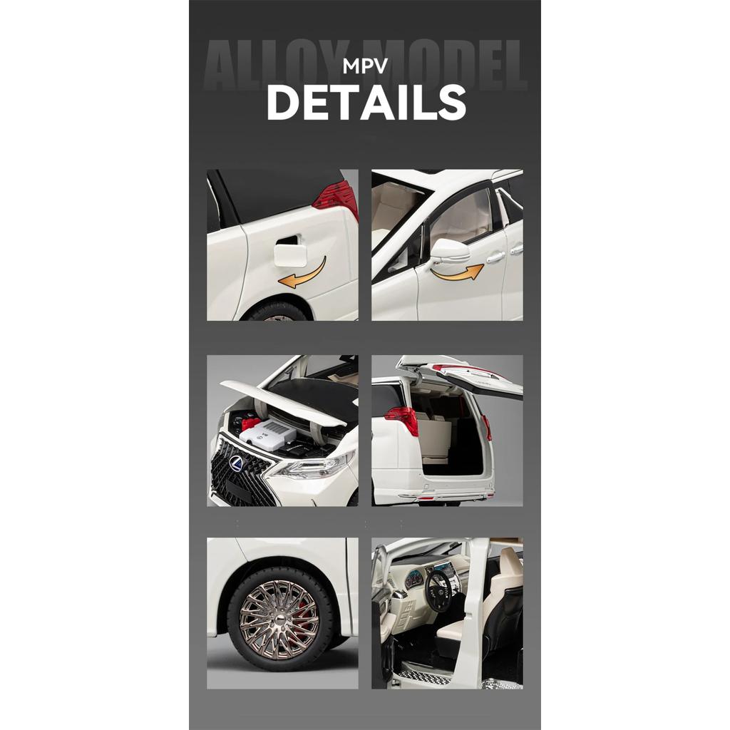 Electric Door 1/18 Lexus LM300 MPV Alloy Luxy Car Model Diecast Metal Vehicles Car Model High Simulation Sound and Light Kids Toy Gift