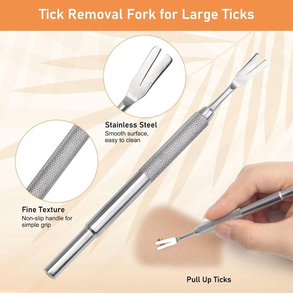 3Pcs/Set Stainless Steel Professional Tick Tweezers Portable Pet Tick Hook  for Pets