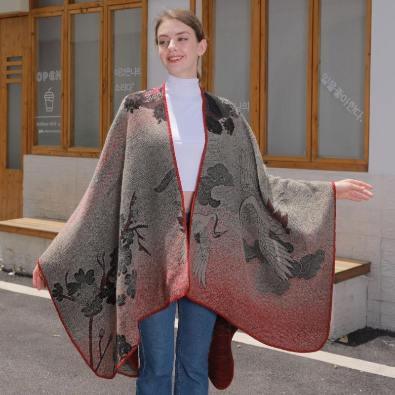 New Bawang Tea Ji Shawl Ladies Travel Photo Shawl Retro Thickened Jacquard Split Shawl