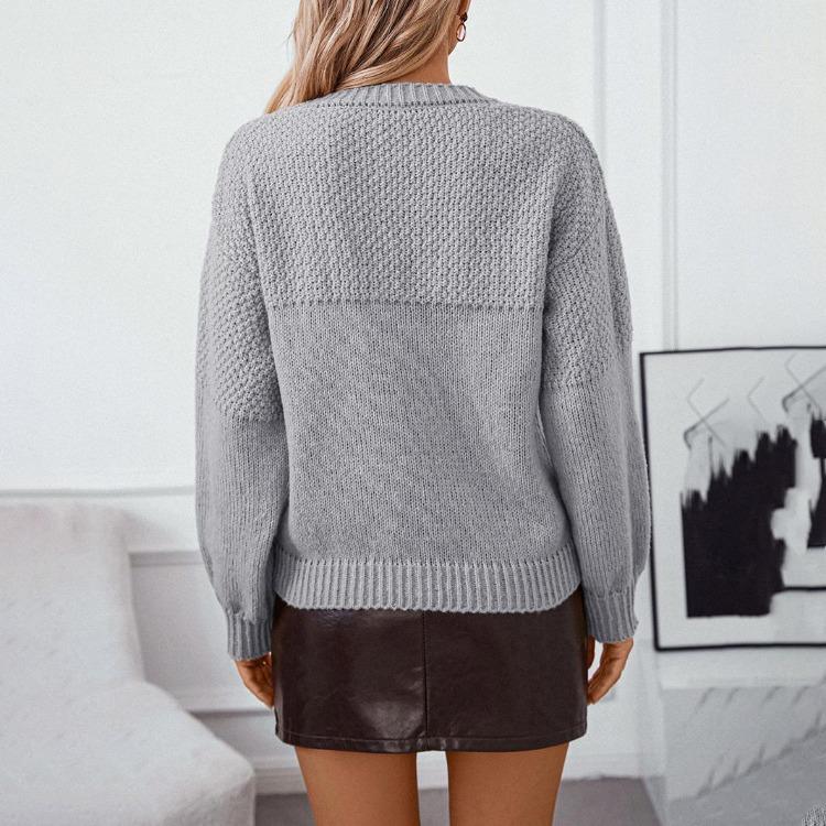 Autumn Winter Vintage Knitwear Sweater Loose O Neck Pullover Top Long Sleeve Solid Color