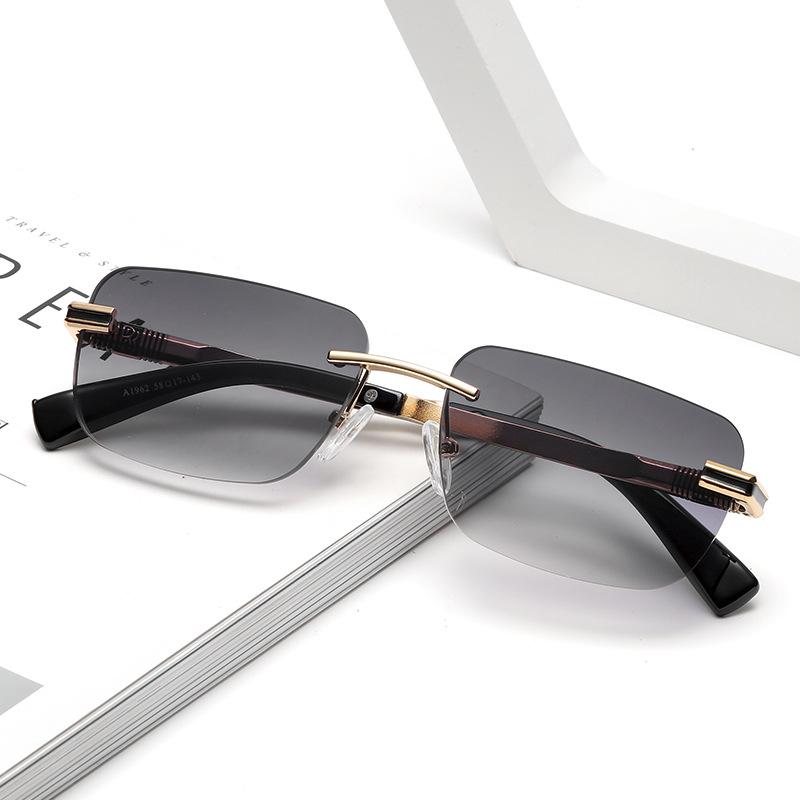 Light luxury half-frame square sunglasses, black-frame simple business driving sunglasses, men's outdoor travel sunshade glasses