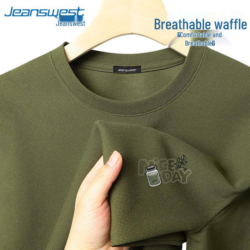 Jeanswest Men's Loose Fit Waffle Knit Short Sleeve T-Shirt
