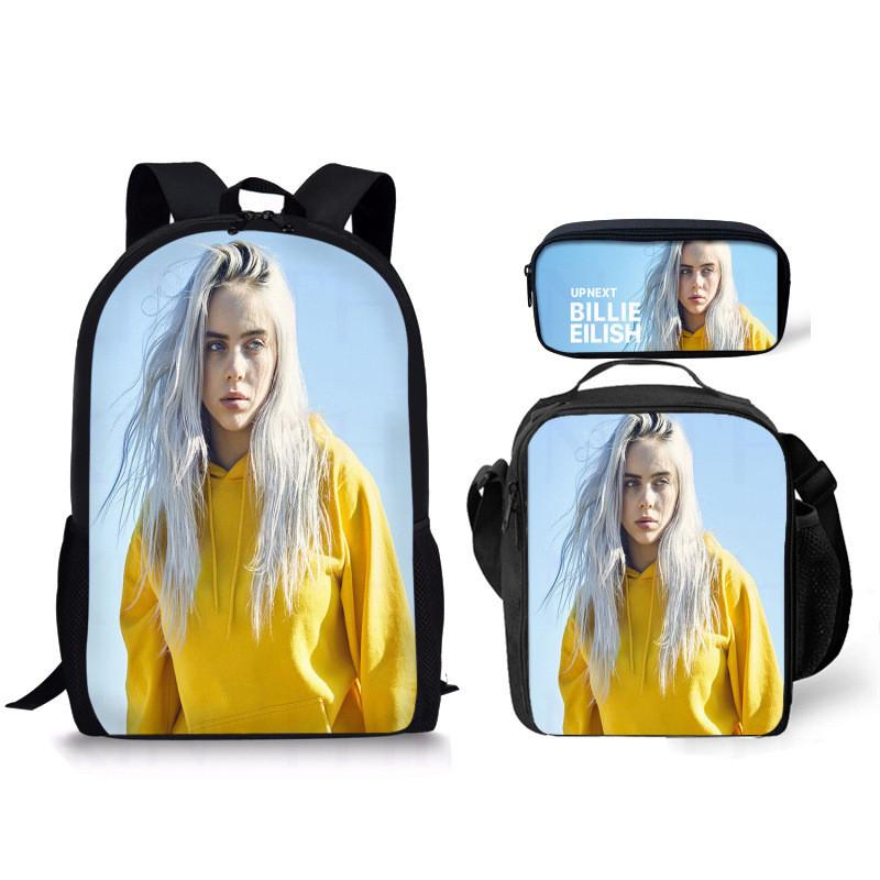 Zaino Grande Capacità Billie Eilish Con Astuccio E Borsa Pranzo Per Studenti