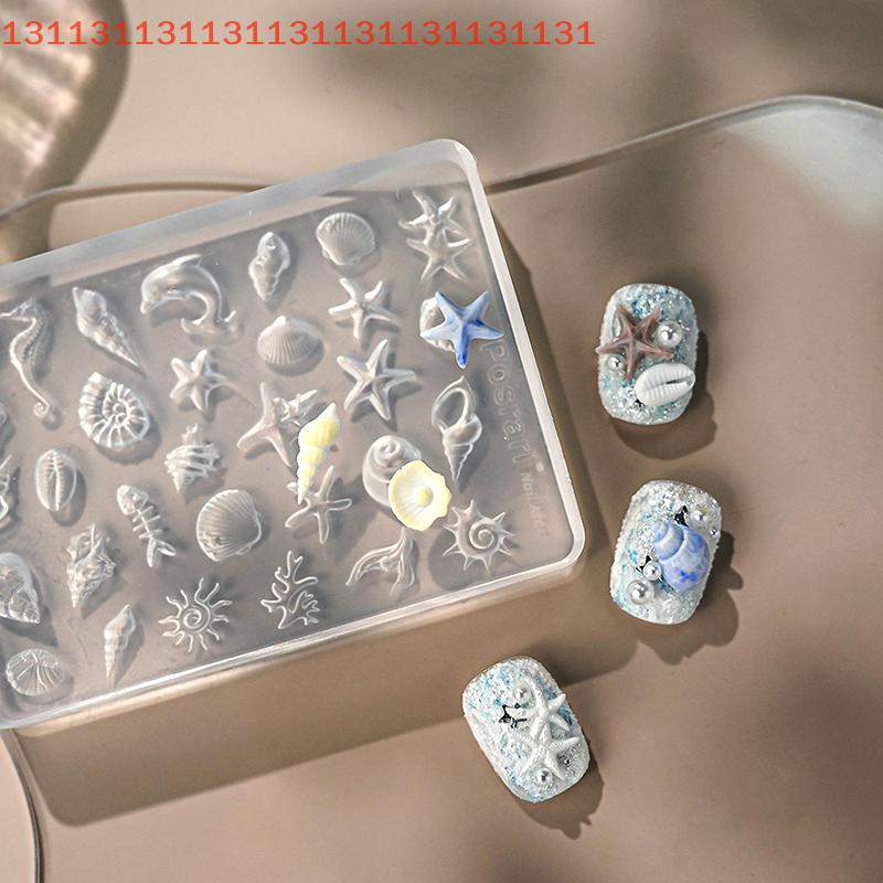 1PCS 3D Acrylic Nail Mold Sea Shell Starfish Goldfish Koi Fish Summer Jellyfish DIY Lace Bow Silicone Nail Art Mold