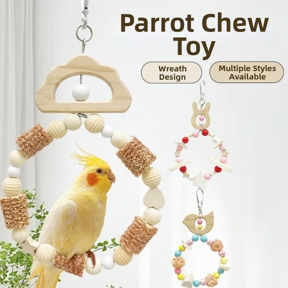 Ringförmiges Vogel-Schaukelspielzeug Hölzerne Vogel-Futter-Schaukel Lustiger Knabber-Ast Nage-Training