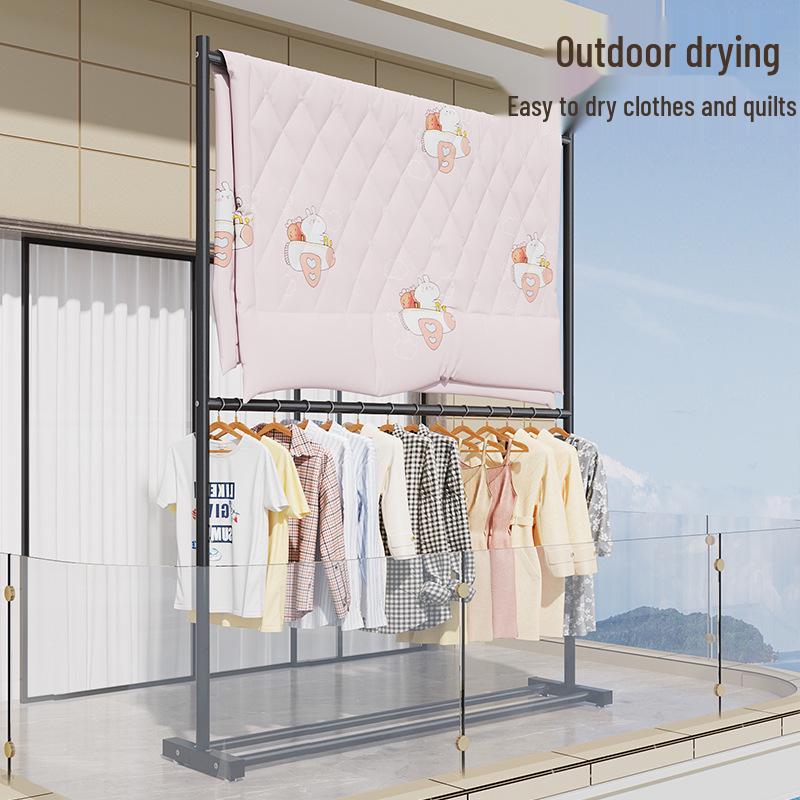 Double-Layer Hanger: Space-Saving Floor Rack for Clothes and Hats