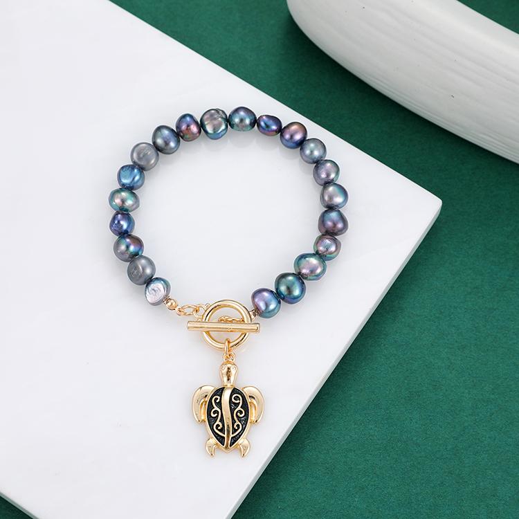 Vintage Black Freshwater Pearl 18k Gold-plated Bracelet and a Natural Freshwater Pearl Bracelet for Women