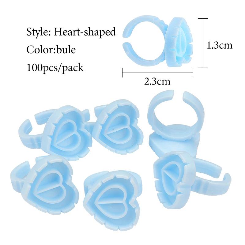 100 PCS Disposable Heart-shaped Plastic Glue Ring Cup Eyelash Extension Tattoo Pigment Holder Pallet Lash Makeup Supplies Tools