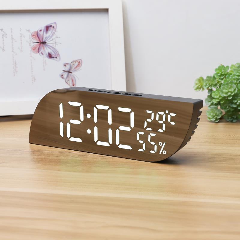 Living Room and Home Water Drop Mirror LED Digital Temperature and Humidity Electronic Clock Desktop Sleep Alarm Clock Bedside Clock Gift