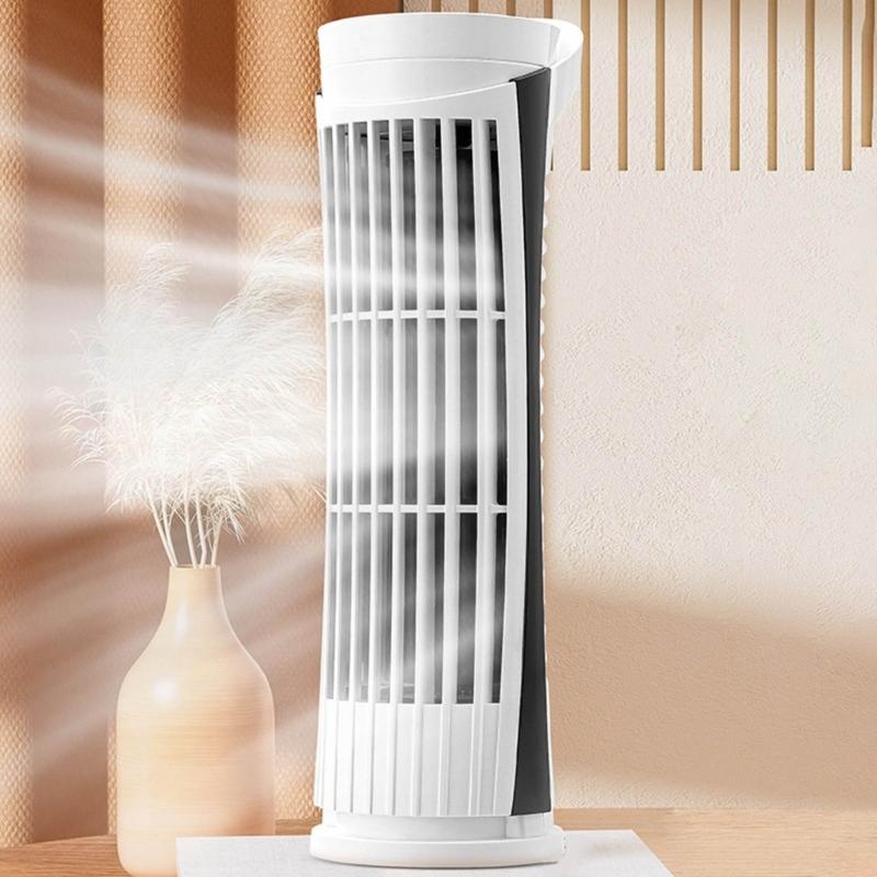 Ventilatore da scrivania USB portatile a 2 velocità con luce LED, senza pale, sicuro e silenzioso, ventilatore a torre da tavolo per studenti e impiegati