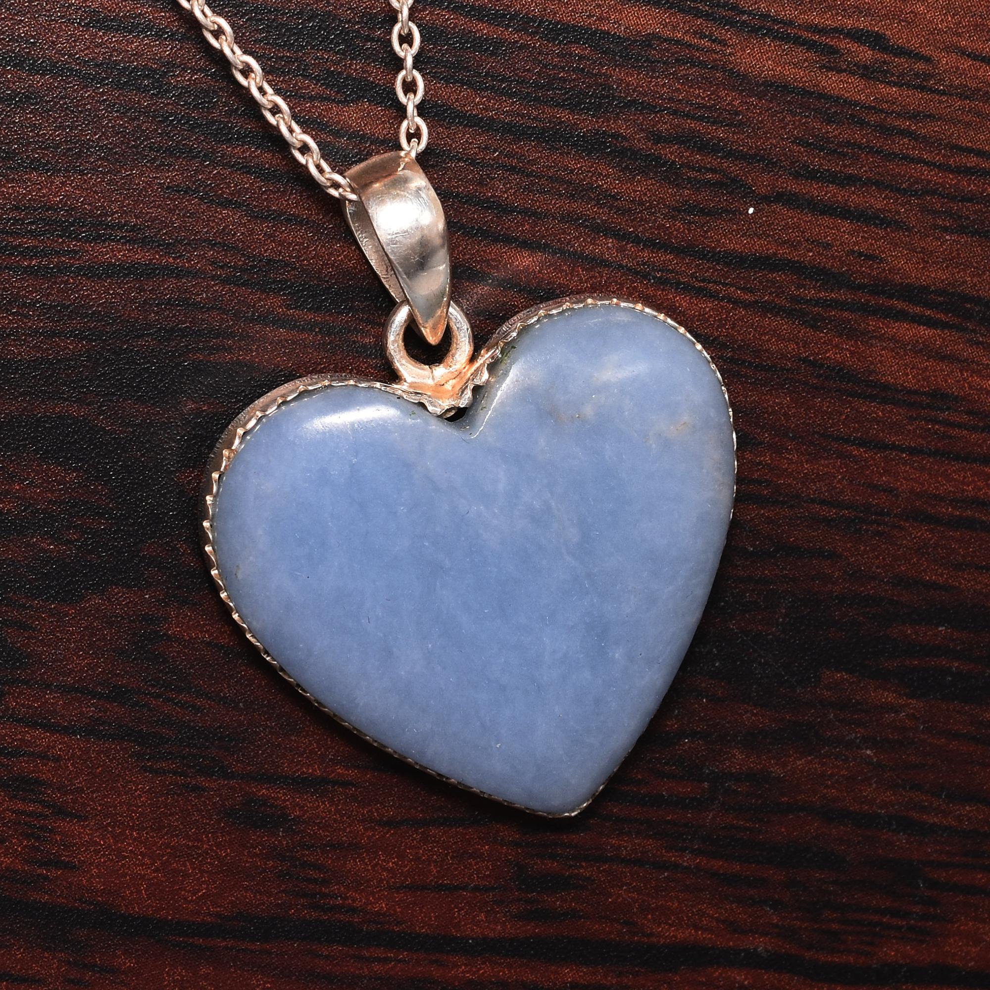 

Blue Angelite Pendant Necklace, 925 Sterling Silver Pendant Necklace, Angelite Gemstone Heart Pendant, Handmade Jewelry, Gift For Her 1.47 Inches Length синий