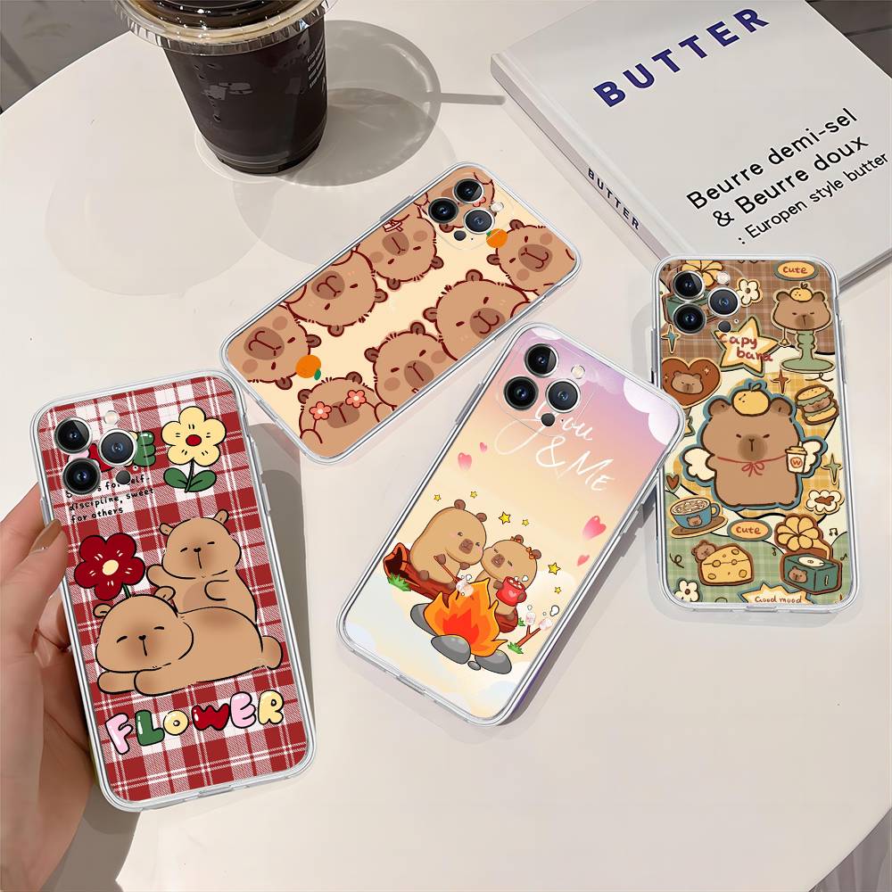 Cartoon Capybara Transparent Soft Phone Case For IPhone 15 12 14 16 17 13 Plus 11 Pro Max 13 Pro