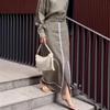 2025 European & American Women's Long Sleeve Slit Dress with Shirt Collar