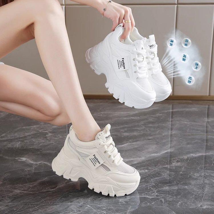 Dad Shoes Women's 2025 New Summer Mesh Breathable Thin Inner Height Increase White Shoes Platform Sports Shoes Explosion