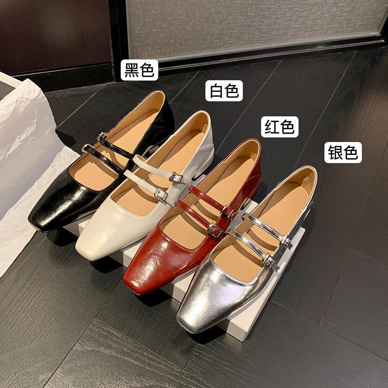 2025 low-heeled single shoes high heels full leather inside and out with retro light-mouth patent leather Mary Jane shoes French style