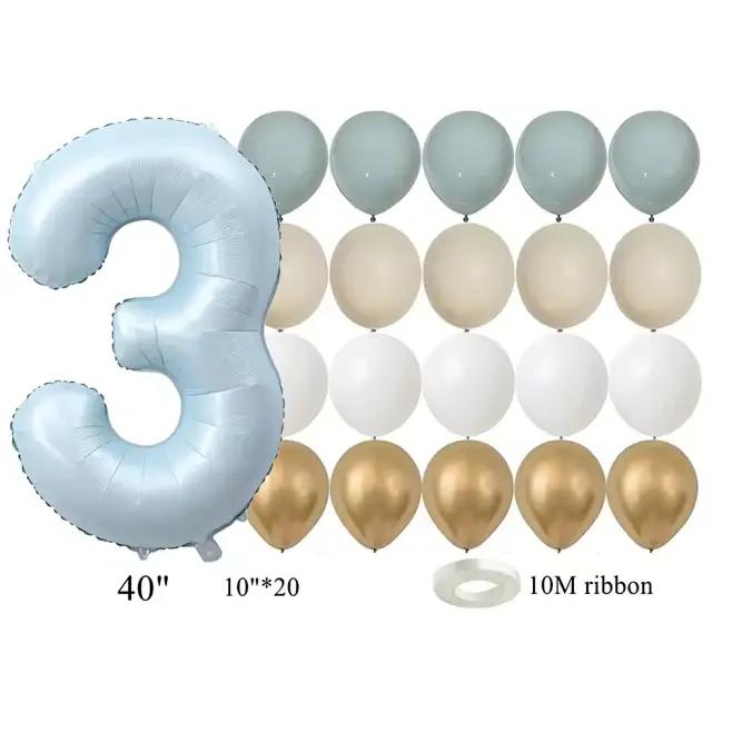 22pcs/set Baby Blue Series Latex Balloon Vintage Blue Foil Number Balloon For Boy's Birthday Party Anniversary Decoration Supply