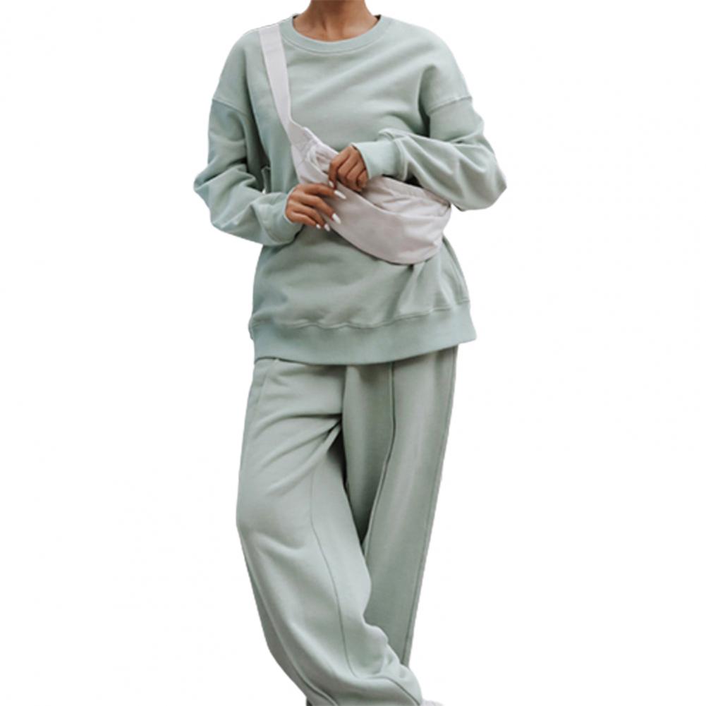 Women Solid Color Long Sleeve O Neck Blouse Top Drawstring Pants Sport Tracksuit Sports Shirts Spring Autumn Set Tracksuit Wome