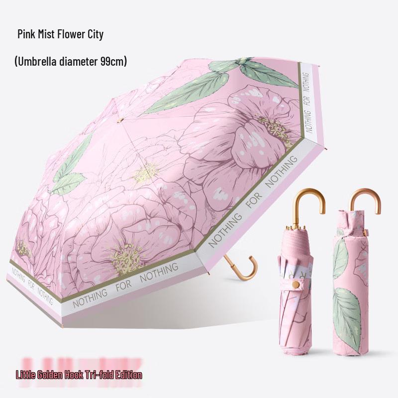 PALONY Mini Gold Hook Foldable Sun & Rain Umbrella