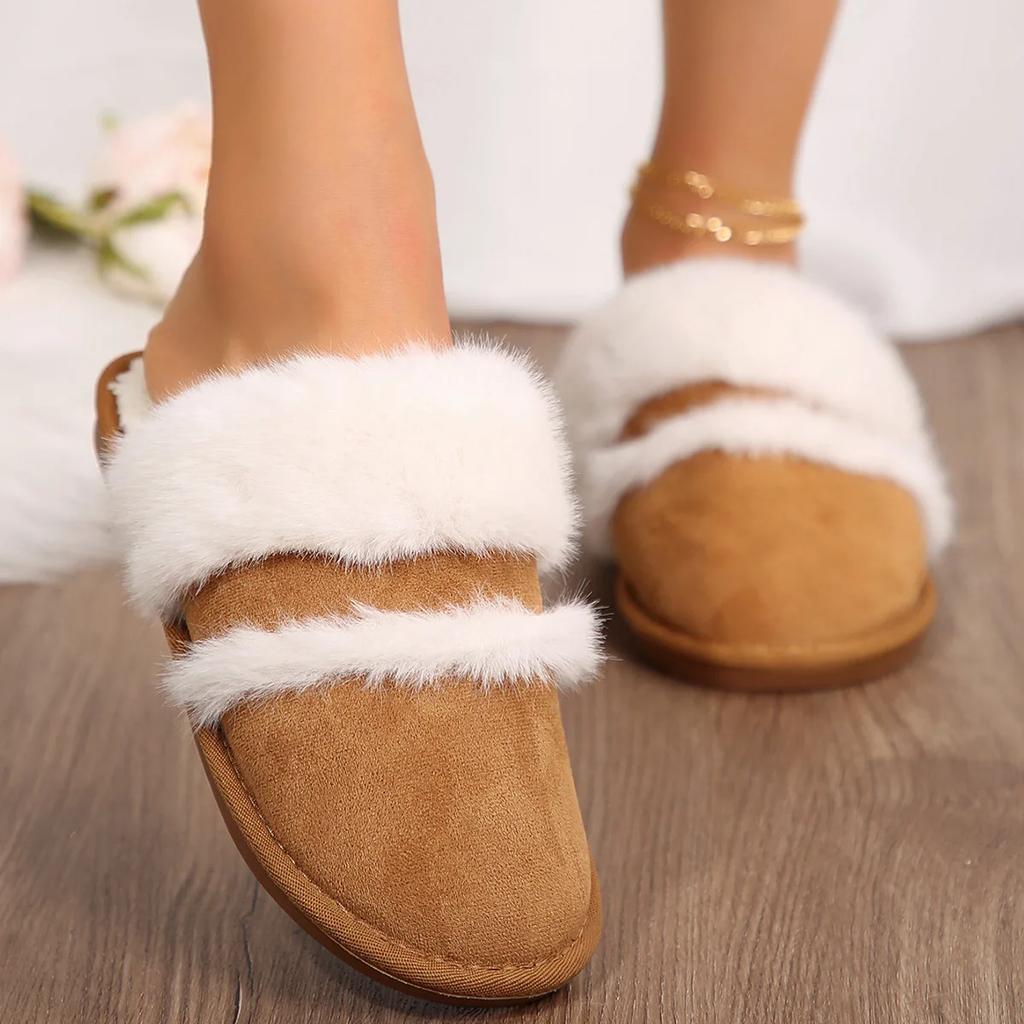 Baotou Hairy Slippers Female Outside Wear Winter Korean 2024 Indoor Home Warm Cotton Shoes Flat Bottom Non-slip Couple Slippers