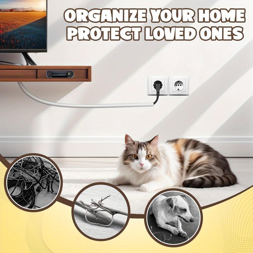 1Roll 118" Cable Management Sleeve - Self-Adhesive PVC Cord Hider for Wall & Floor, Insulated Wire Cover