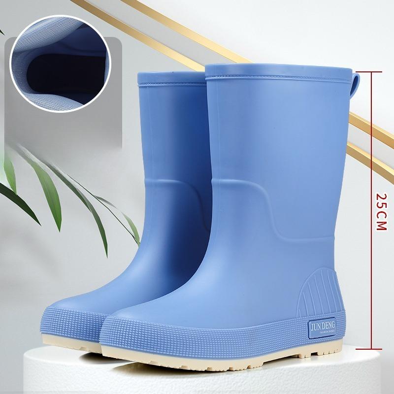 Modische mittelhohe Gummistiefel für Damen, wasserdicht, rutschfest, für den Außenbereich, PVC, mit Plüschfutter, Damen-Gummistiefel