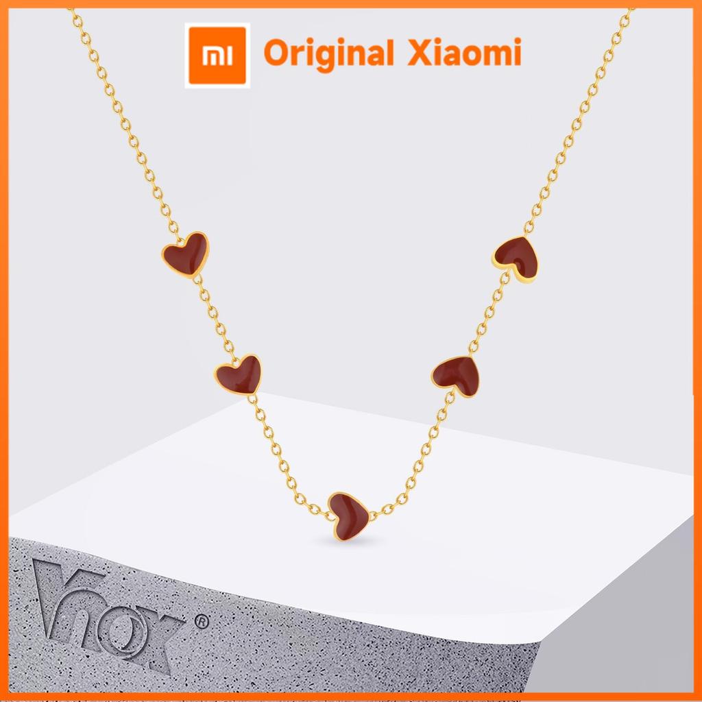 Xiaomi Vnox Red Enamel Love Necklace For Women Cute Five Small Heart Stainless Steel Chain Necklaces Light Luxury Gold Plated Jewelry