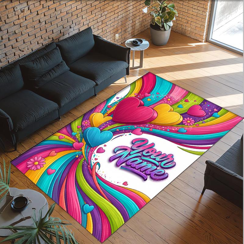 Hearts Theme Crystal Velvet Floor Rug Personalized Custom Name Text Warm Carpet Home Decoration
