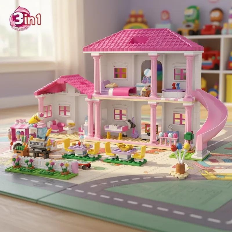708pcs Creative 3in1 Girl House Summer Holiday Villa Building Blocks DIY tabletop decoration birthday Christmas gifts For Kids