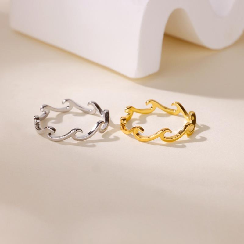 Stylish Stainless Steel Wave Open Ring Simple Versatile Men's and Women's Stainless Steel Ring