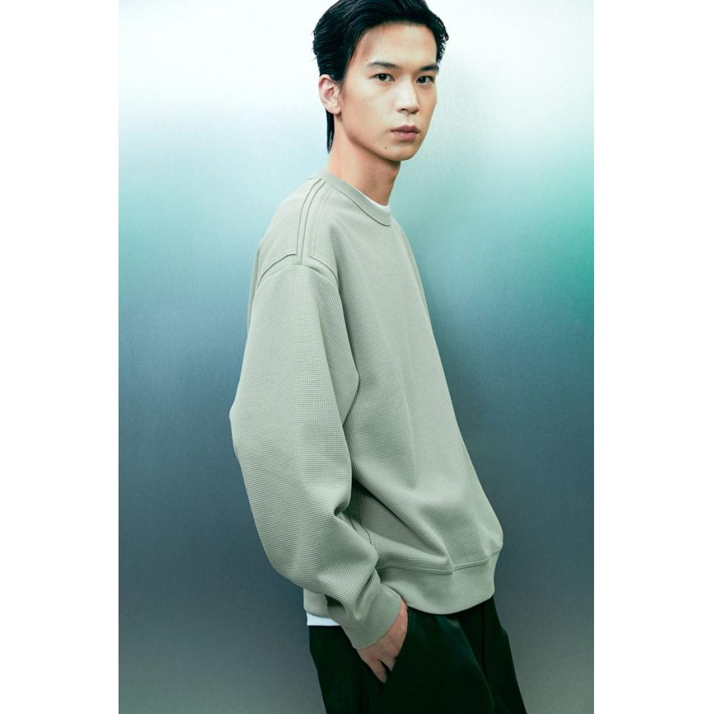 H M Loose Fit Waffle Texture sweatsHirt pistacHio Green