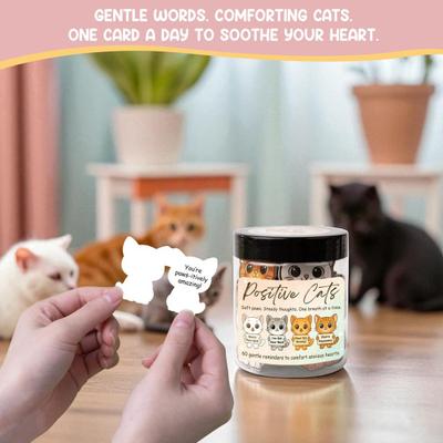 Positives Katzen-Glas mit 60 täglichen Affirmationskarten Emotionaler Unterstützungs-Geschenk für Angst Selbstpflege Niedlich