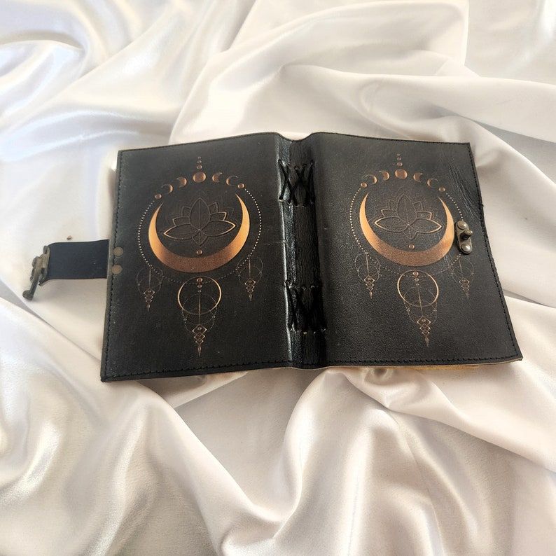 Leather Journal Gold Crescent Moon & Stars Dream Journal, Handmade Leather Sketchbook, Wedding Gift, Notebook, Travel Dairy, Leather Dairy.