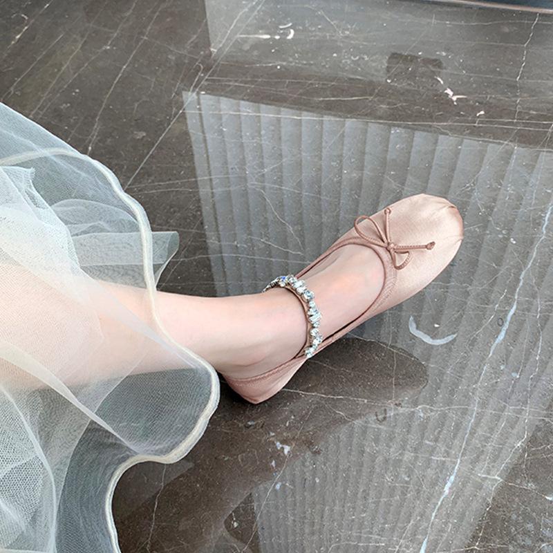 Grape mother studiolee fairy pneumatic diamond belt French new bow single shoes round head ballet Mary Jane shoes